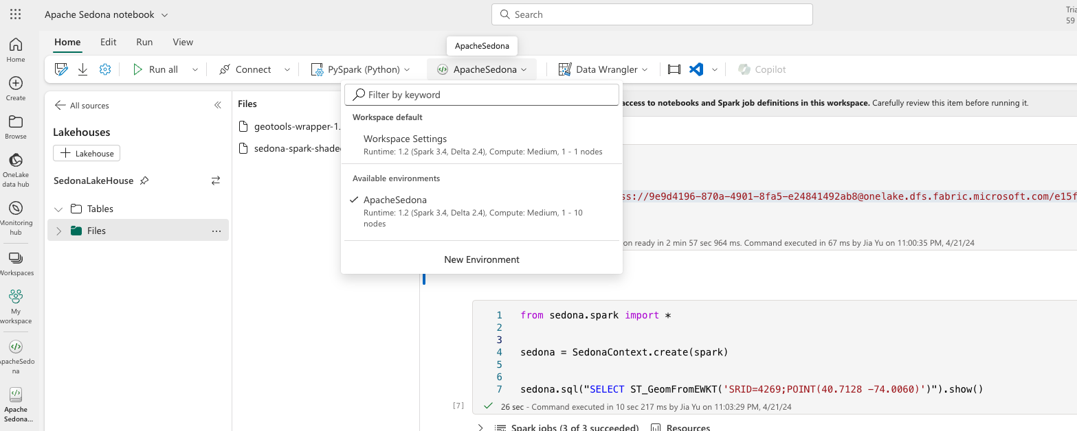 Start the notebook with the Sedona environment and install the jars