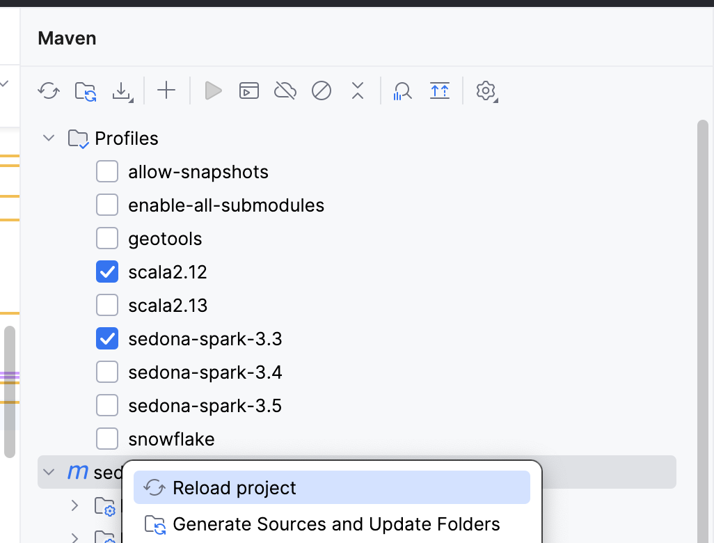 Select Spark and Scala Profiles